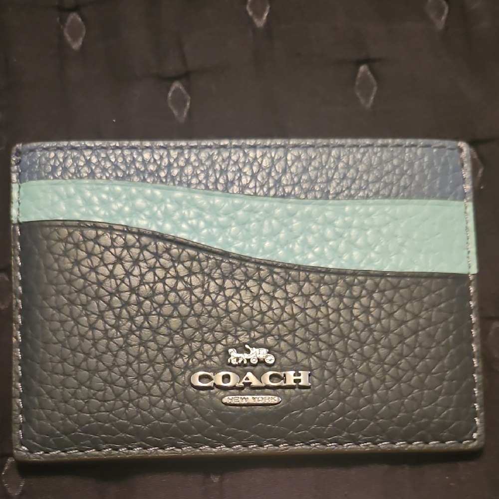 Coach Blue Leather Key and Card Holder